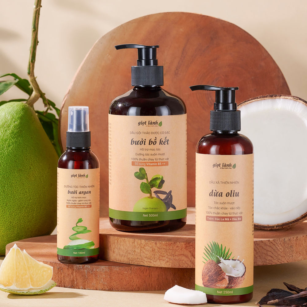 [Bộ Gội Xả Dưỡng] Dầu gội bồ kết - Dầu xả thiên nhiên - Xịt tóc tinh dầu bưởi kích mọc tóc giảm gãy rụng Giọt Lành