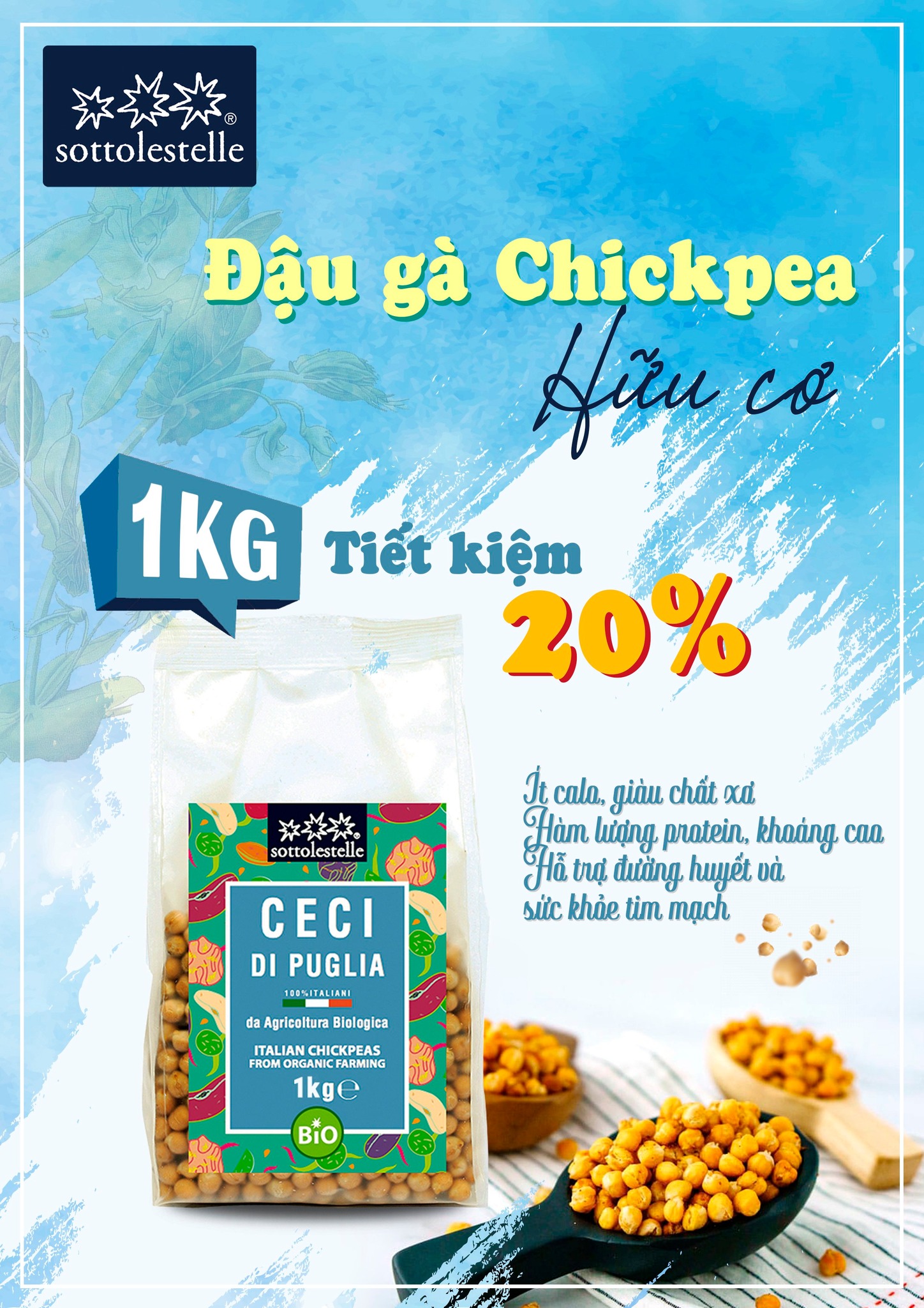 Đậu gà hữu cơ Organic Chickpeas - Sottolestelle - 1kg - HCMShop