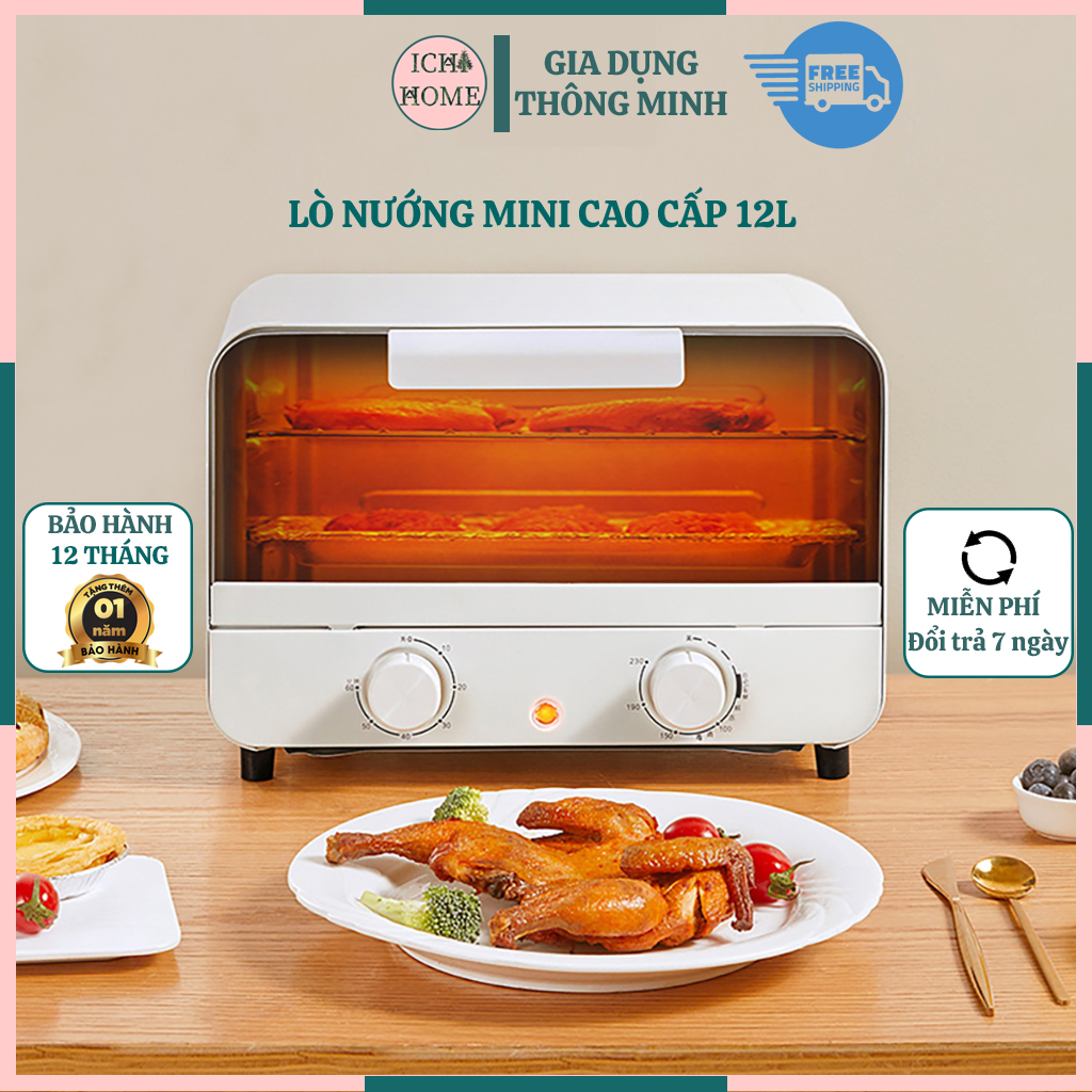 Lò Nướng Mini Cao Cấp Đa Năng ICHIHOME Khung INOX 12L Dùng Cho Gia Đình Nhỏ - Bảo Hành 12 Tháng