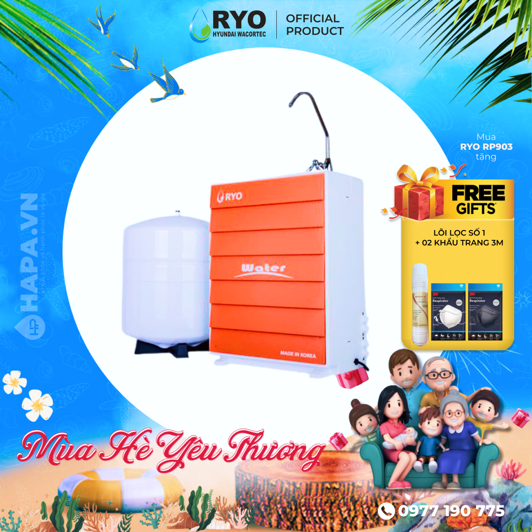 Máy lọc nước ryo hyundai rp903 - công nghệ ro 5 cấp, chuẩn nước uống trực tiếp từ vòi, nhập khẩu hàn quốc - hàng chính hãng