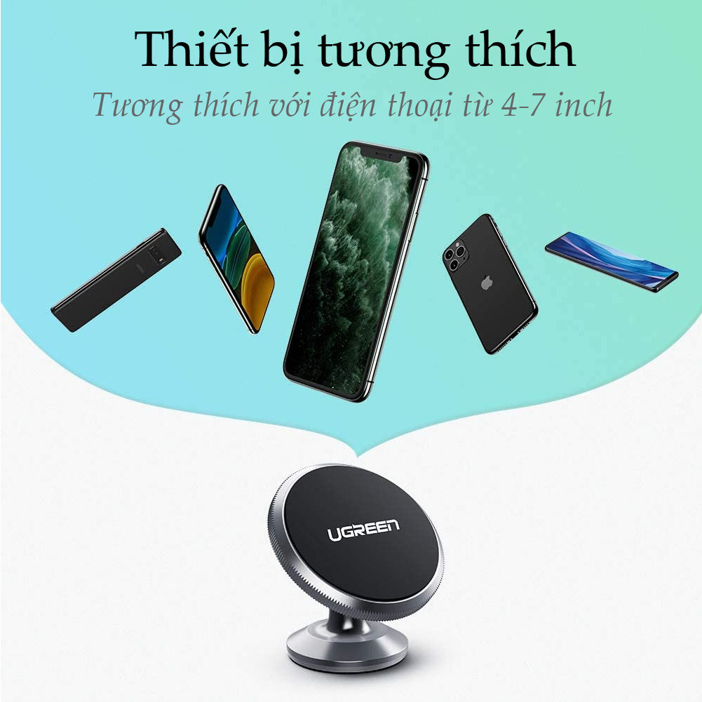 Giá đỡ điện thoại từ tính trên xe hơi tương thích với điện thoại kích thước từ 4-7 inch UGREEN 50871 Giá đỡ điện thoại từ tính trên xe hơi tương thích với điện thoại kích thước từ 4-7 inch UGREEN 50871