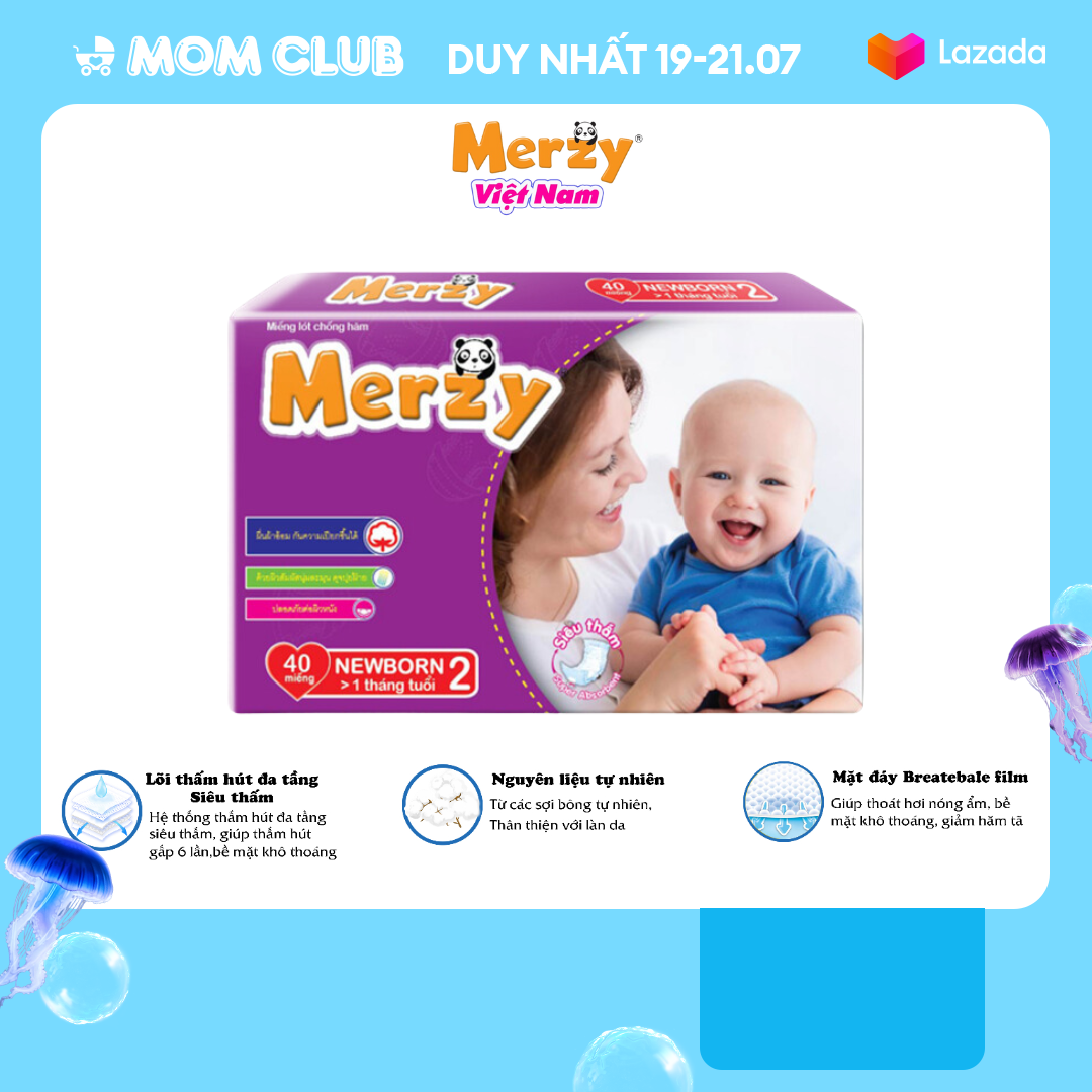 Miếng lót newborn merzy dành cho bé mới sinh mềm mịn thoáng khí siêu thấm gói lớn 56 miếng