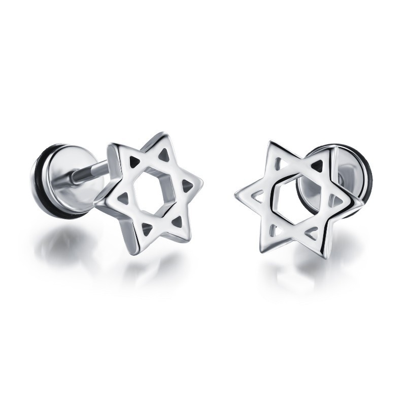 Bông Tai Nam Hình Ngôi Sao David Titan Không Đen TT 2448 - 1 Cặp