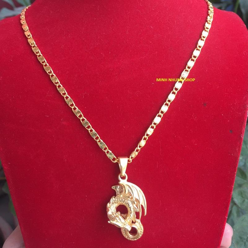 Vòng cổ, Dây chuyền vàng non 24k ( Dây dẹt - mặt rồng có cánh )
