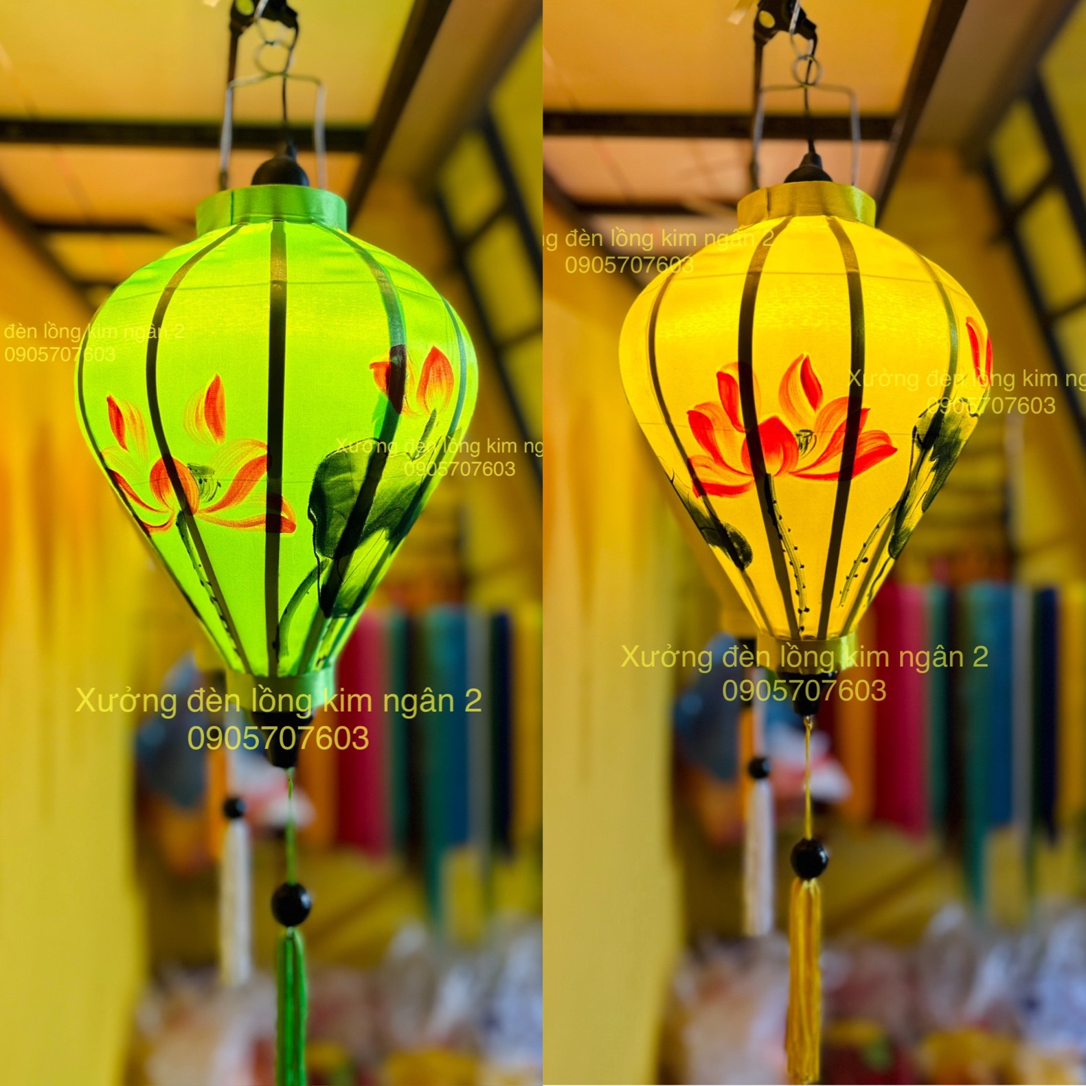 Đèn lồng hội an vẽ hoa sen cực đẹp chuyên trang trí