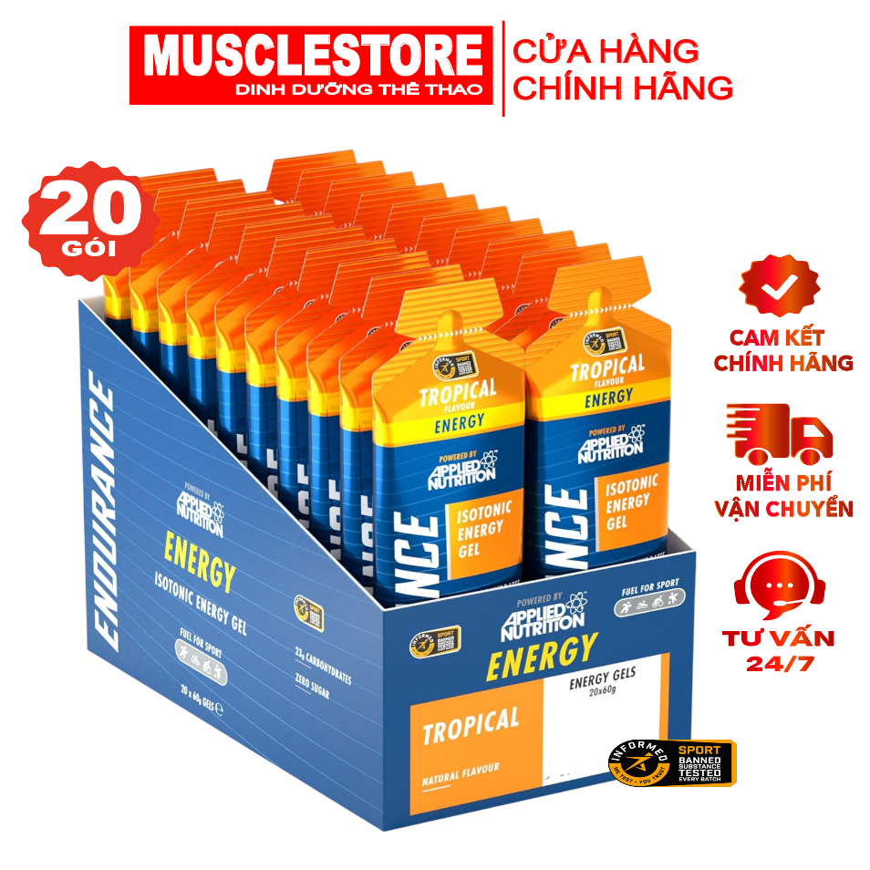 Gel Năng Lượng Applied Nutrition ISOTONIC 60g (Hộp 20 Gói), Bổ Sung Nhanh Carbs, Điện Giải Cho Chạy Bộ, Đạp Xe, Gym