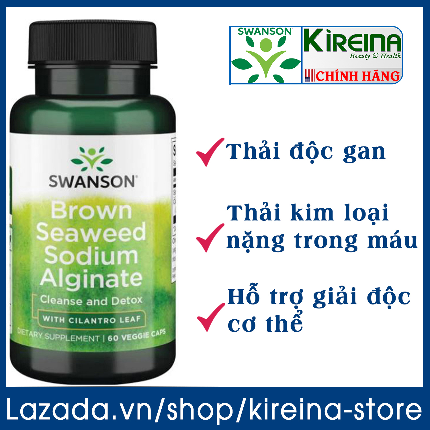 Viên uống giải độc cơ thể Thanh lọc kim loại nặng trong máu Swanson Brown Seaweed Sodium Alginate 60 viên