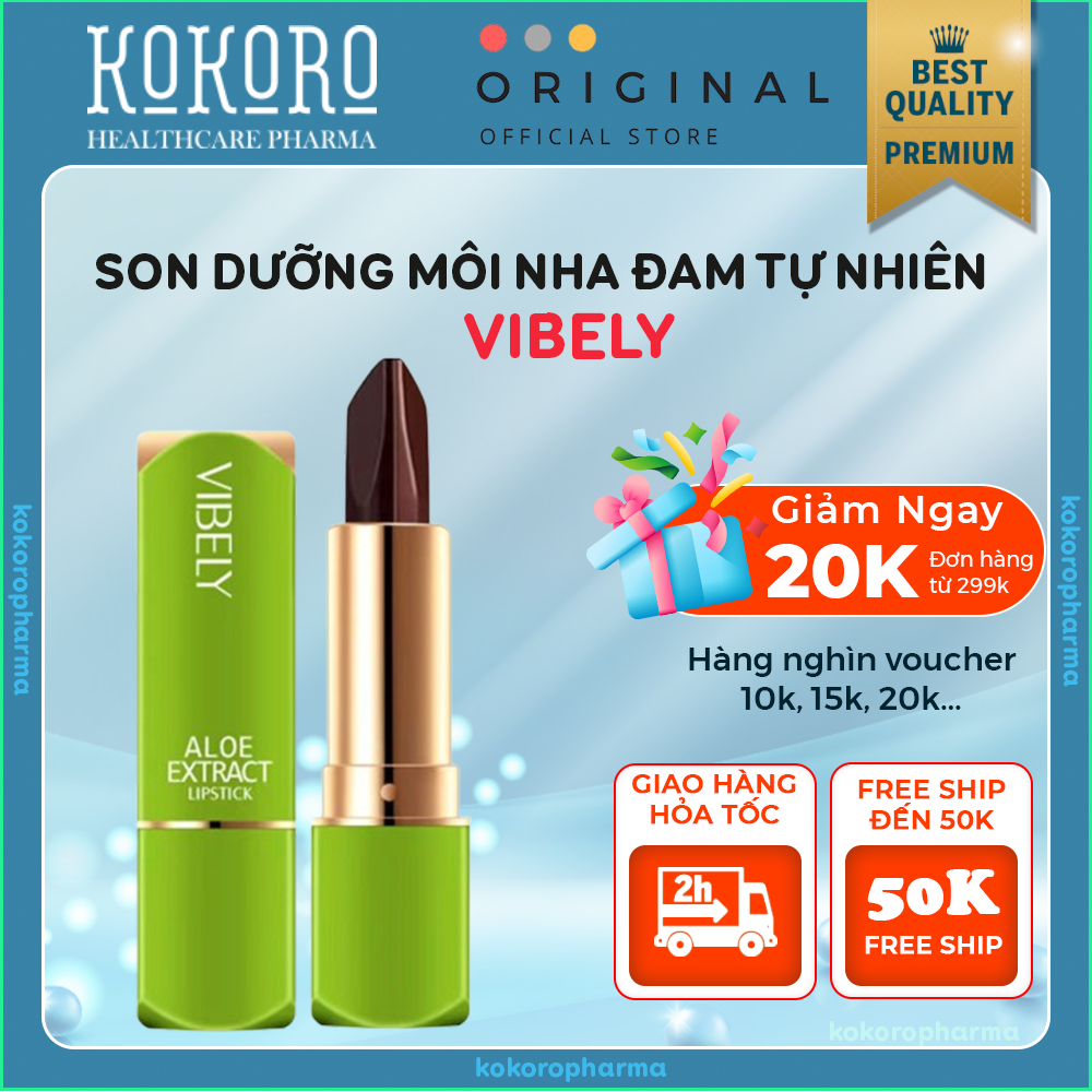 Son Dưỡng Môi Nha Đam 3IN1 VIBELY - Son Nha Đam VIBELY Dưỡng Ẩm, Lâu Trôi, Khử Thâm Môi, Son Dưỡng Môi 3IN1
