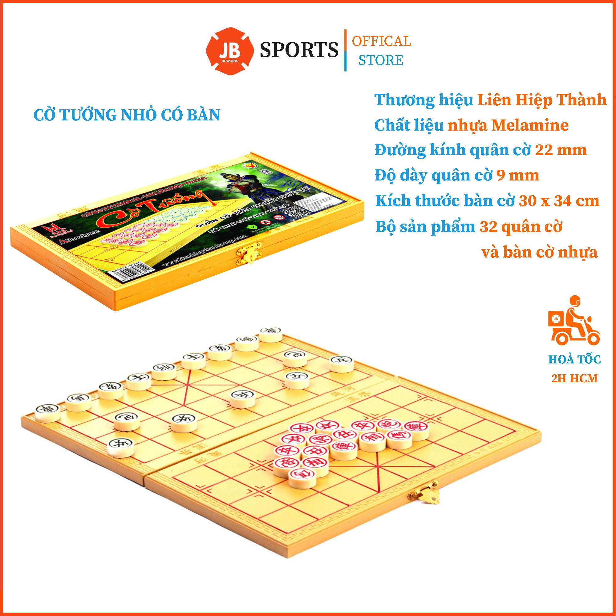 Cờ tướng ngà nhựa melamine loại nhỏ có bàn cờ nhựa, đường kính quân cờ 22 mm