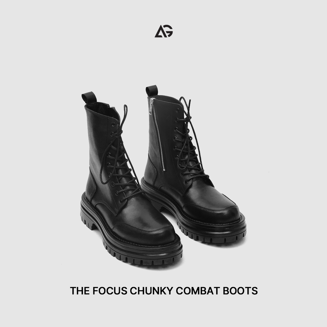 Giày da unisex nam nữ The Focus Combat Chunky Boots August chính hãng bảo hành 24 tháng