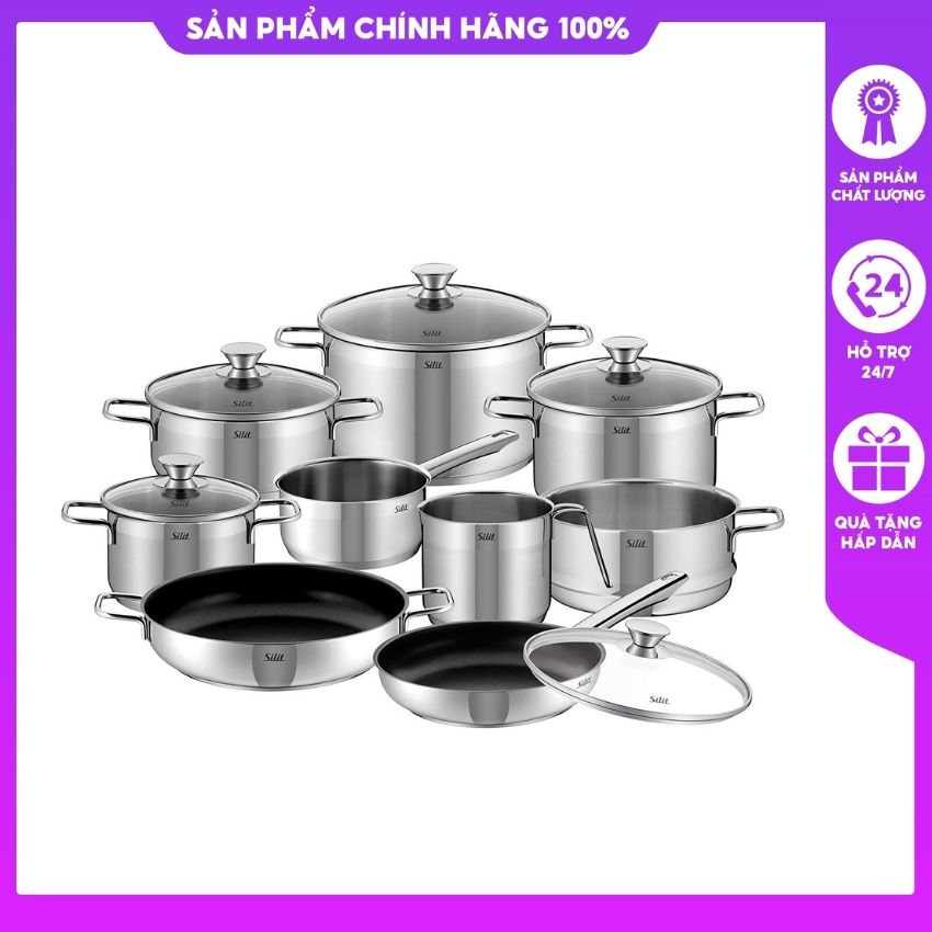 [Trả góp 0%] Bộ nồi Silit Pisa 10 món chất liệu thép không gỉ [Hàng Đức]