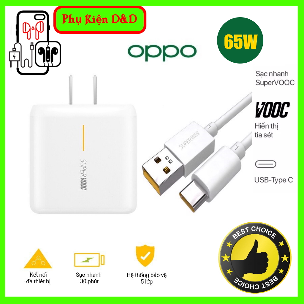 Bộ sạc nhanh oppo super vooc 2.0 65w - cáp usb-c chính hãng