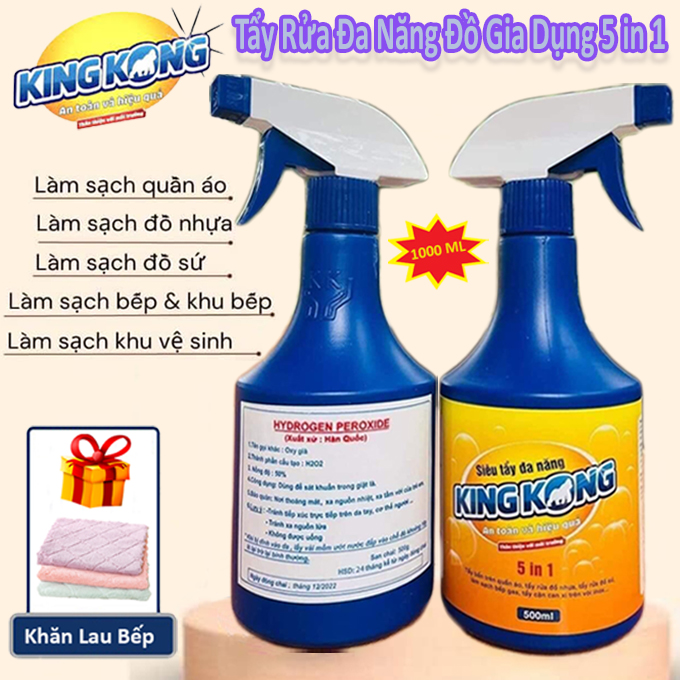 Tẩy Rửa Đa Năng KingKong 5in1 500ml, Tẩy Sạch Vết Mốc, Vết Bẩn Đồ Vải, Nhà Tắm, Nhà Bếp Tặng Kèm Khă