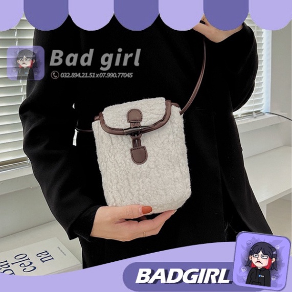Túi xách mini lông cừu trắng túi đeo chéo mini lông cừu phong cách hàn quốc BADGIRL BD77890A