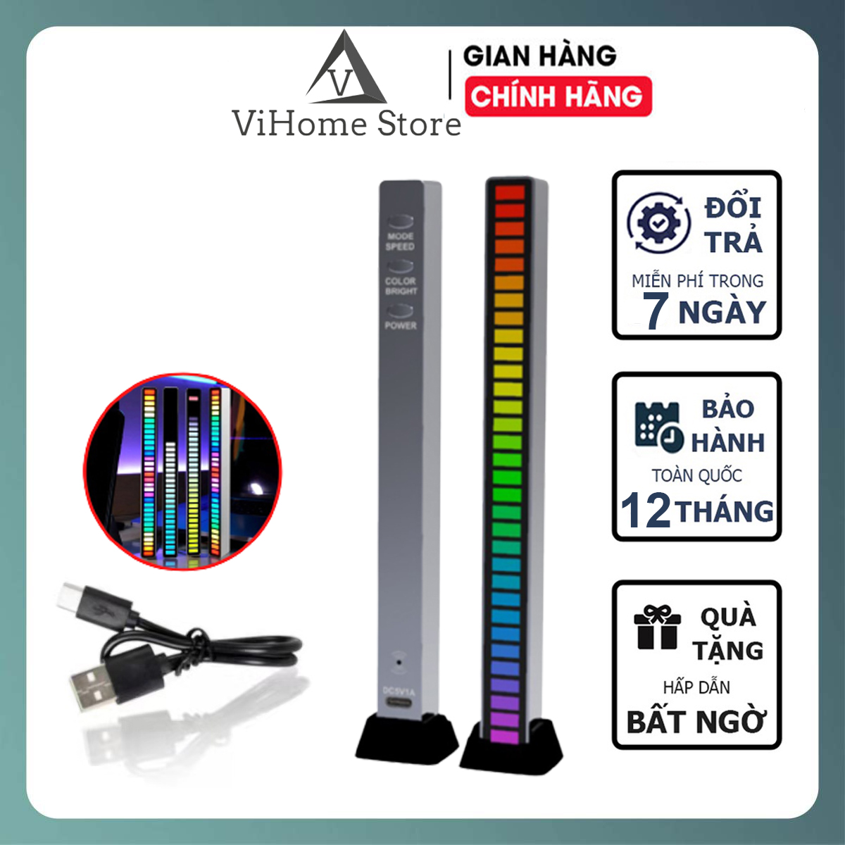 Mẫu Thanh Đèn Led Cảm Ứng Theo Mức Độ Âm Nhạc, Dùng Pin Sạc, Chất Liệu Aluminum Cao Cấp - Thanh Đèn Led Nháy Theo Nhạc Đa Sắc Bản Cao Cấp - Đèn Led Theo Nhịp Điệu Âm Nhạc Rgb, Có App Điều Khiển Chuyên Nghiệp