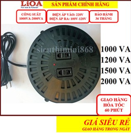 Biến áp lioa 1000va, 1200va, 1500va, 2000va đổi nguồn 220v sang 100v dn010, dn012, dn015, dn020