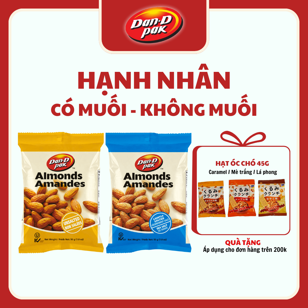 Combo 5 gói tặng 1 gói, hạnh nhân có muối 50g dan d pak