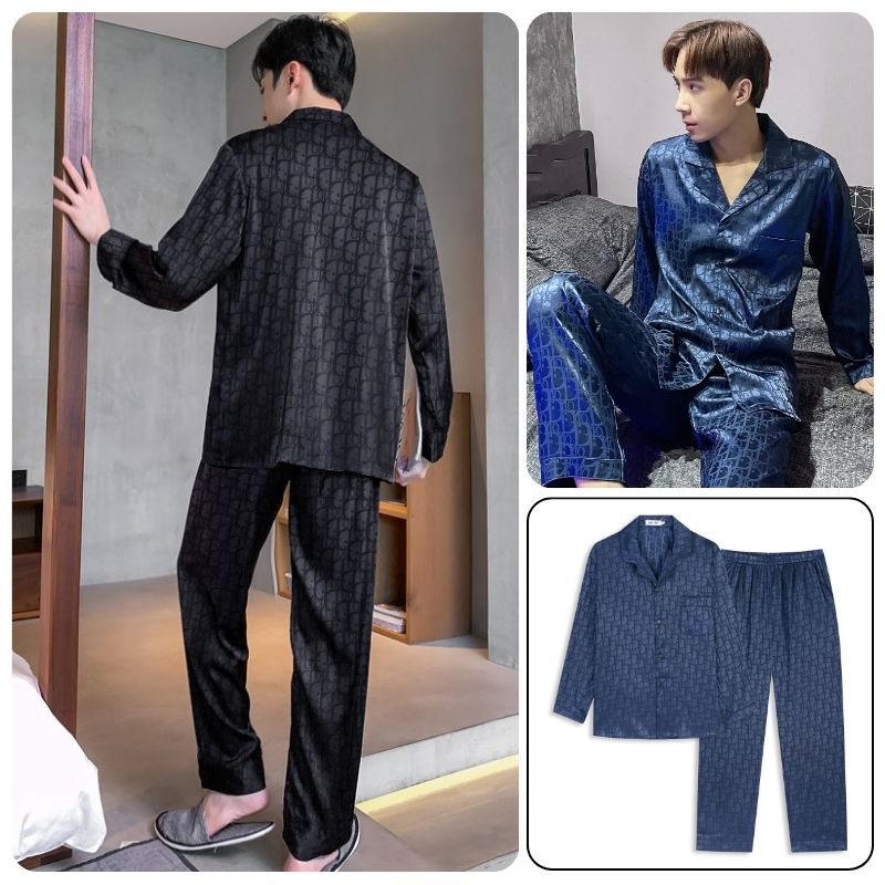 Bộ đồ ngủ pijama nam nữ dài tay lụa gấm vân chìm, bộ pijama nam nữ mềm mại thoáng mát tại Đồ Bộ Nam
