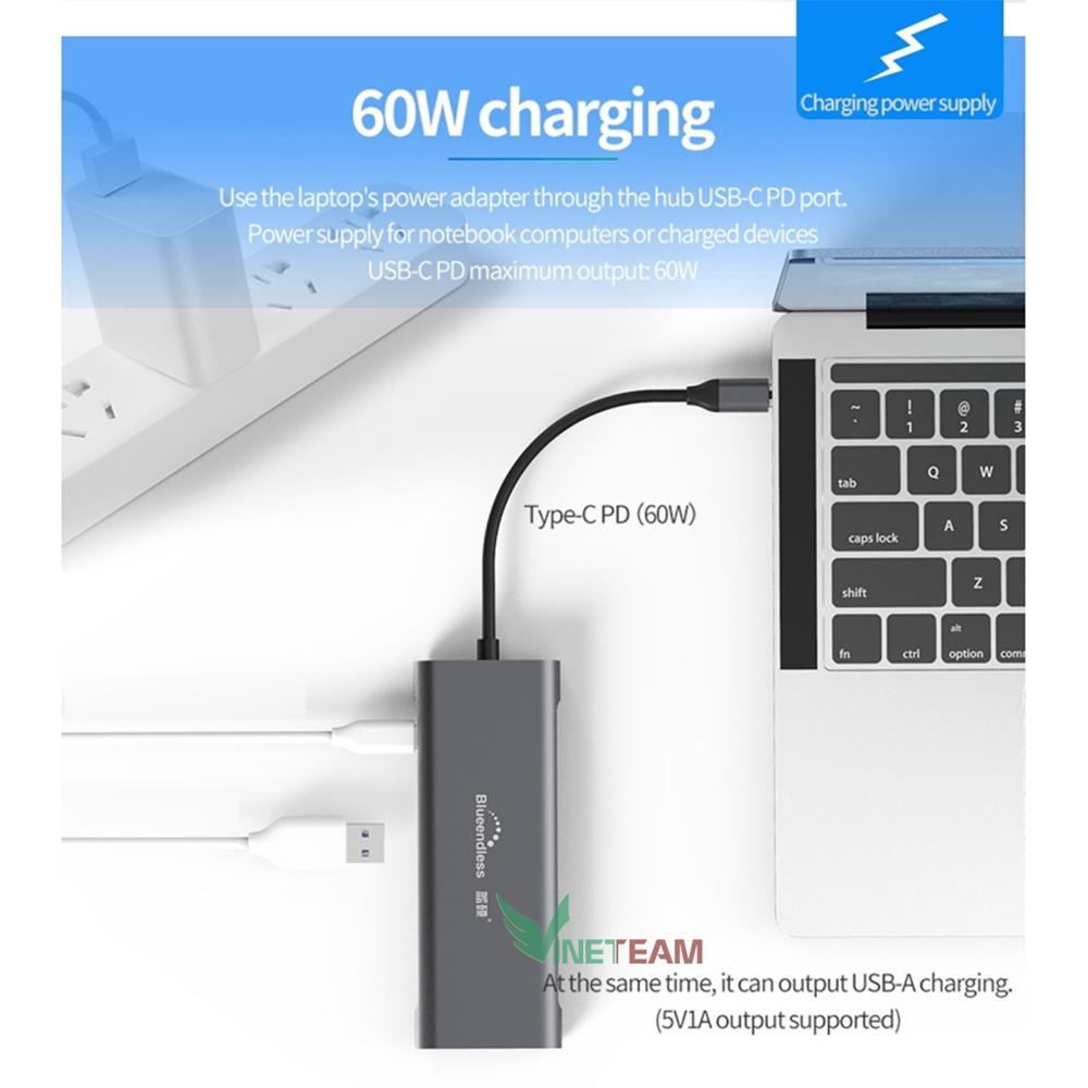 Hub usb type c to hdmi blueendless 5 in 1, 7 in 1, 9 in 1, 10 in 1 type c laptop docking station usb 3.0 to hdmi tf lan pd usb hub for macbook