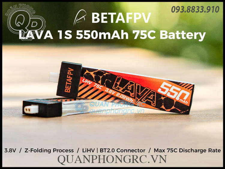 BETAFPV LAVA 550mAh 1S 75C 3.8V LiHV Battery BT2.0 Plug