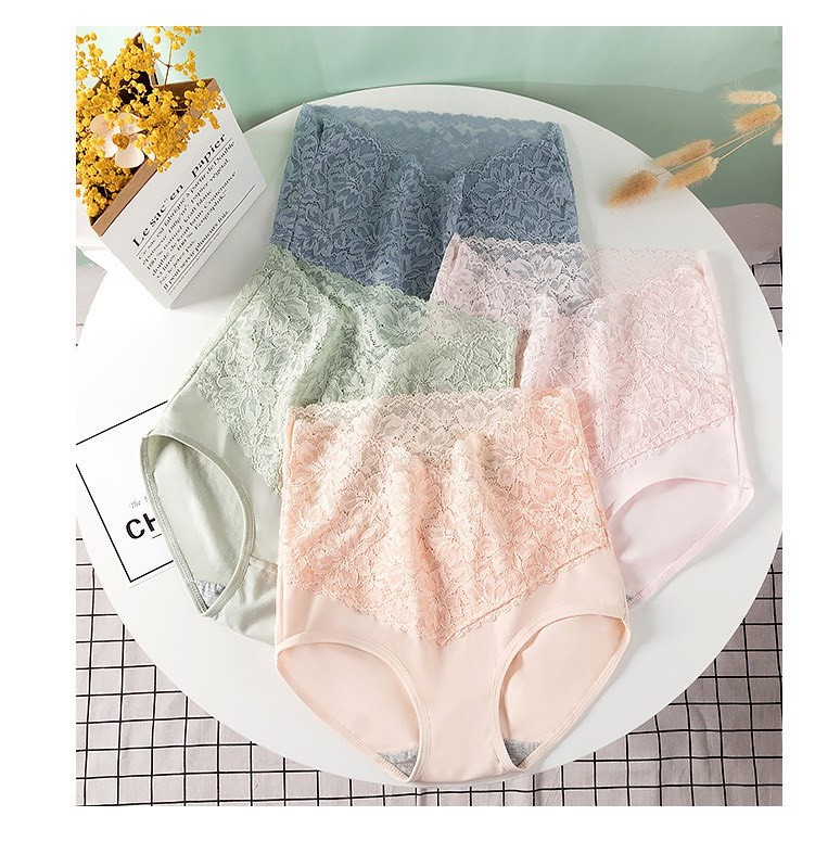 Combo 5 quần lót nữ cotton phối ren lưng cao ôm bụng 86041