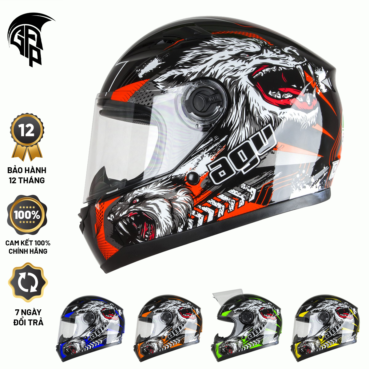 Mũ Bảo Hiểm Fullface AGU Tem Sói - Bảo Hành Chính Hãng 12 Tháng
