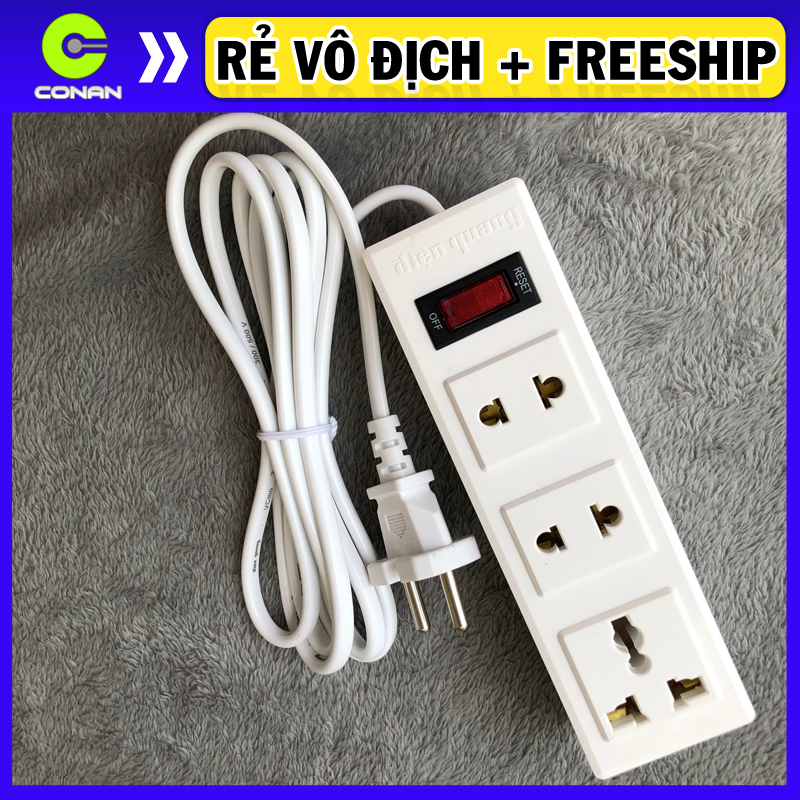 Ổ cắm điện quang 3 lỗ dây dài 5m đq 002a-02