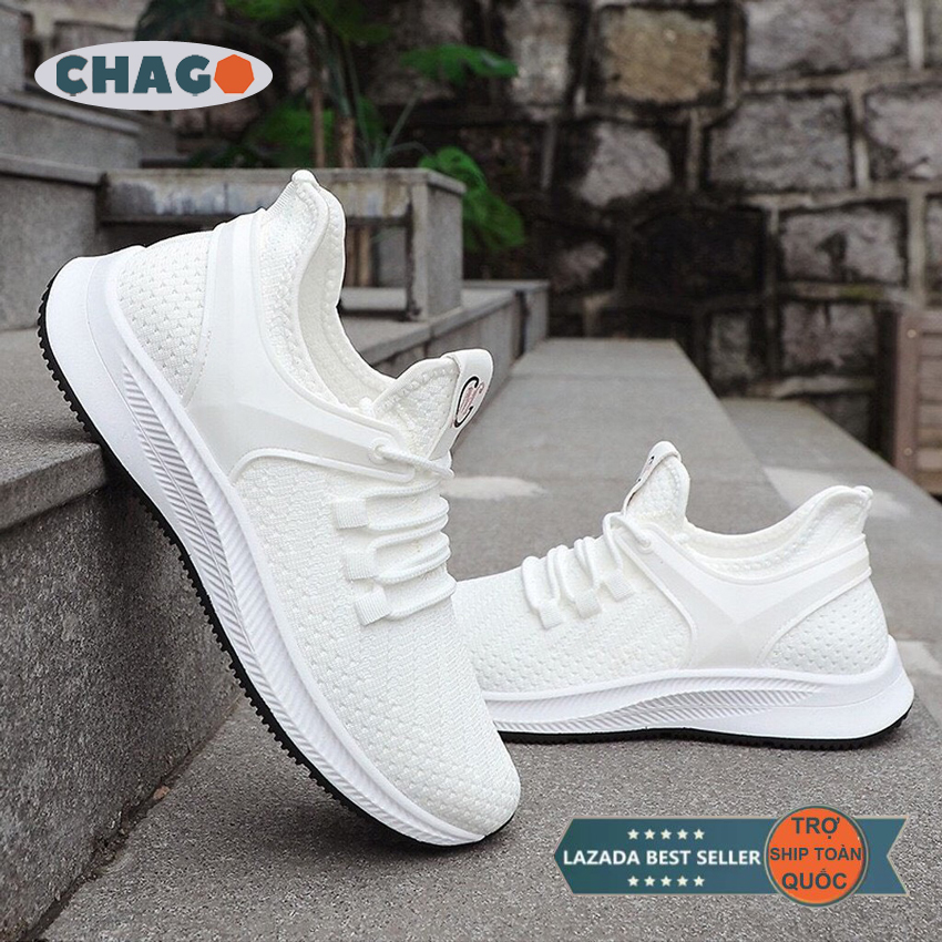 Giày sneaker nam cao cấp CHAGO màu trắng vải dệt thoáng khí, giày nam bạch mã hoàng tử GTT097-LDV02
