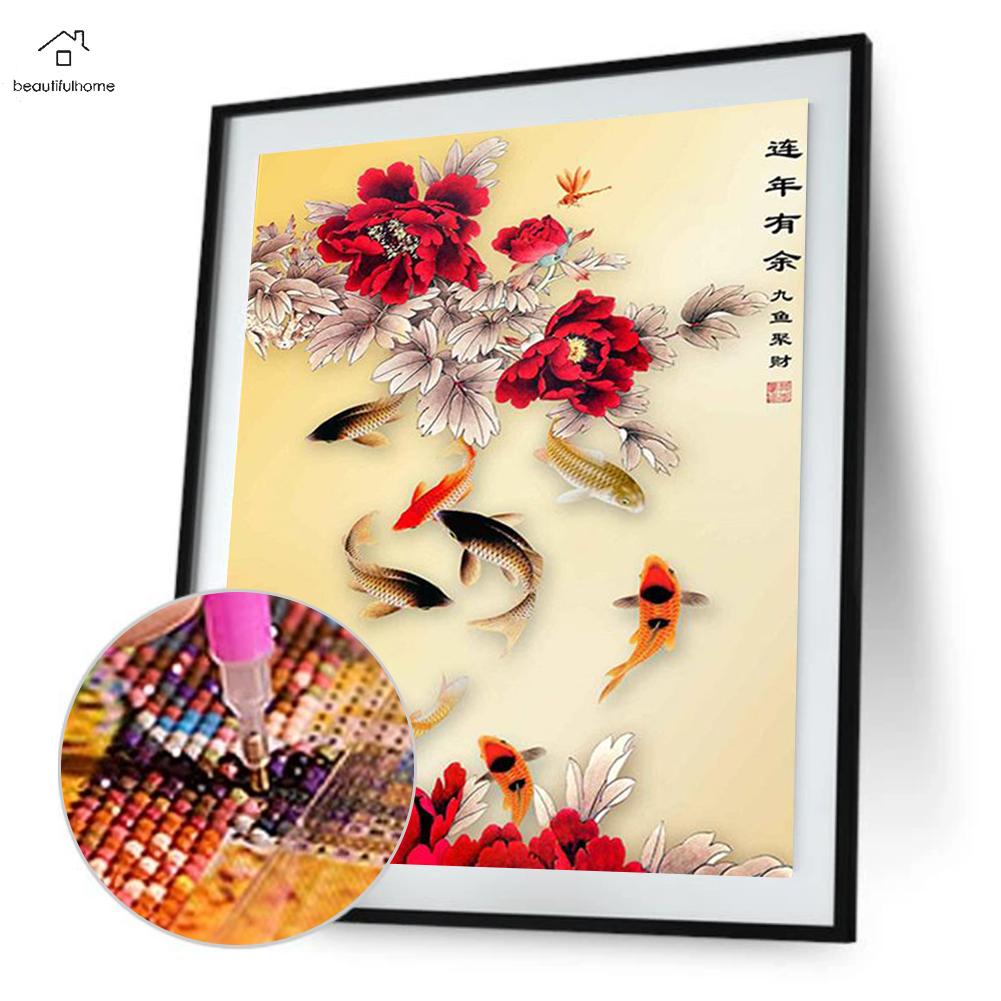 [Beautifulhome] Tranh Thêu Chữ Thập Kim Cương Tự Làm \  Cá Năm Hương Vị \  Trang Trí Nhà Cửa