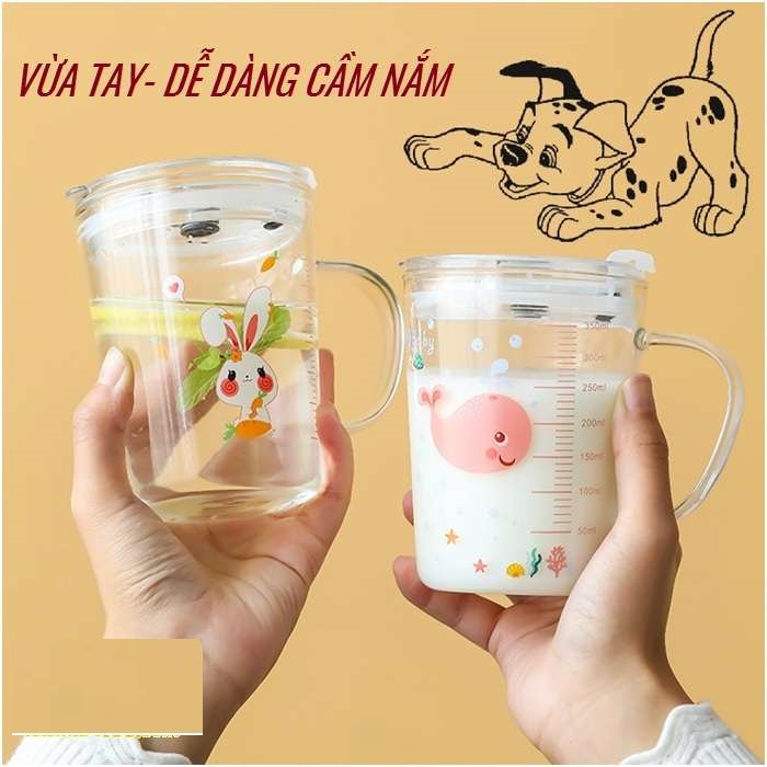 CỐC THỦY TINH CHIA VẠCH UỐNG SỮA 3IN1 CHO BÉ ( TẶNG KÈM ỐNG HÚT SILICON, CÓ THỂ DÙNG TRONG LÒ VI SÓNG)
