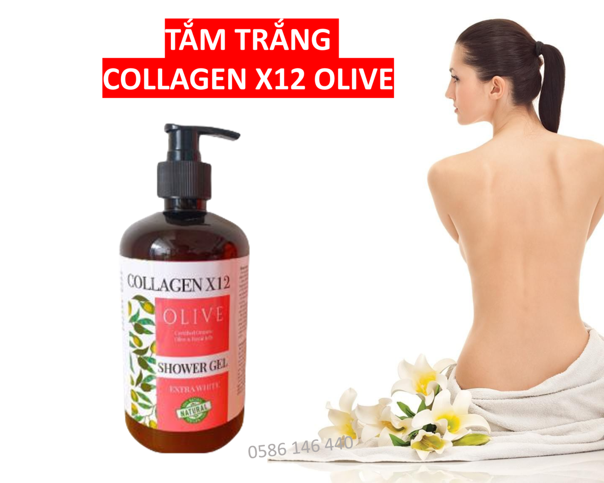 Sữa tắm trắng - thải độc toàn thân collagen x12 olive - dùng cho mặt và body