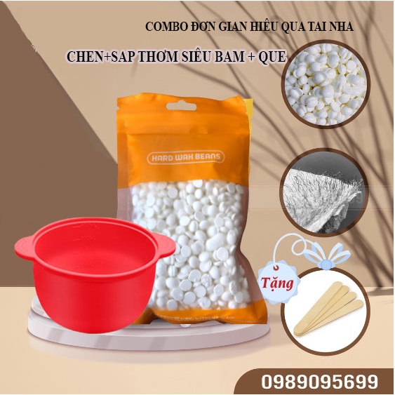 Combo chén nấu sáp wax lông chống dính silicon cao cấp tặng que gỗ