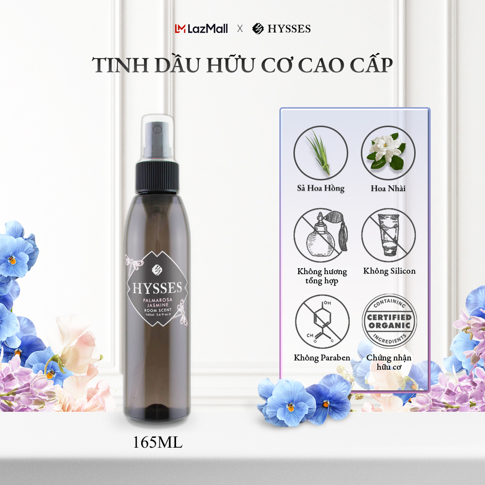 Xịt Thơm Phòng Cao Cấp Hysses Room Scent Giúp Kháng Khuẩn, Khử Mùi, Giảm Căng Thẳng, Cho Giấc Ngủ Ngon Với Tinh Dầu Hoa Nhài - Sả Hoa Hồng Hữu Cơ Tự Nhiên