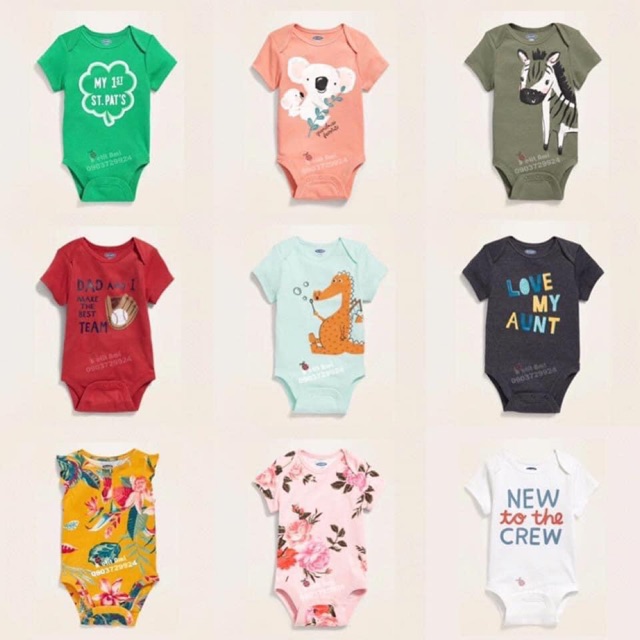 Set 5 bodysuit ngắn tay hãng Old Navy cho bé từ 0-24m