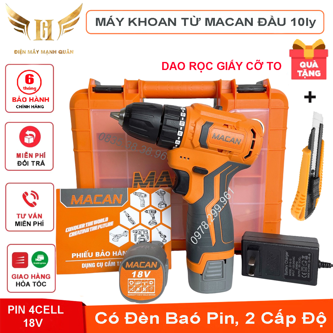 Máy khoan pin vặn vít, máy khoan từ dkt động cơ không chổi than, đầu 10mm, pin 4cell