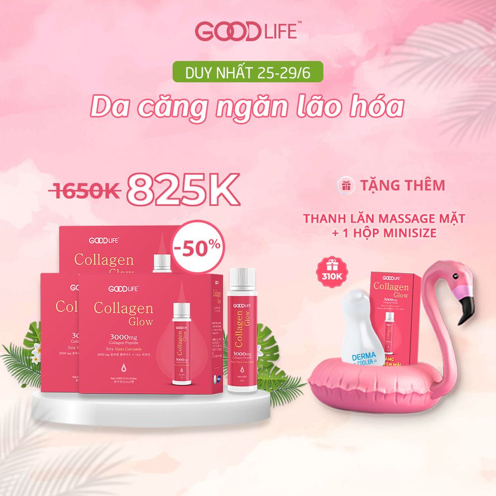 Combo 3 hộp nước uống goodlife collagen glow 3000mg - kết hợp độc đáo nano curcumin và vitamin c