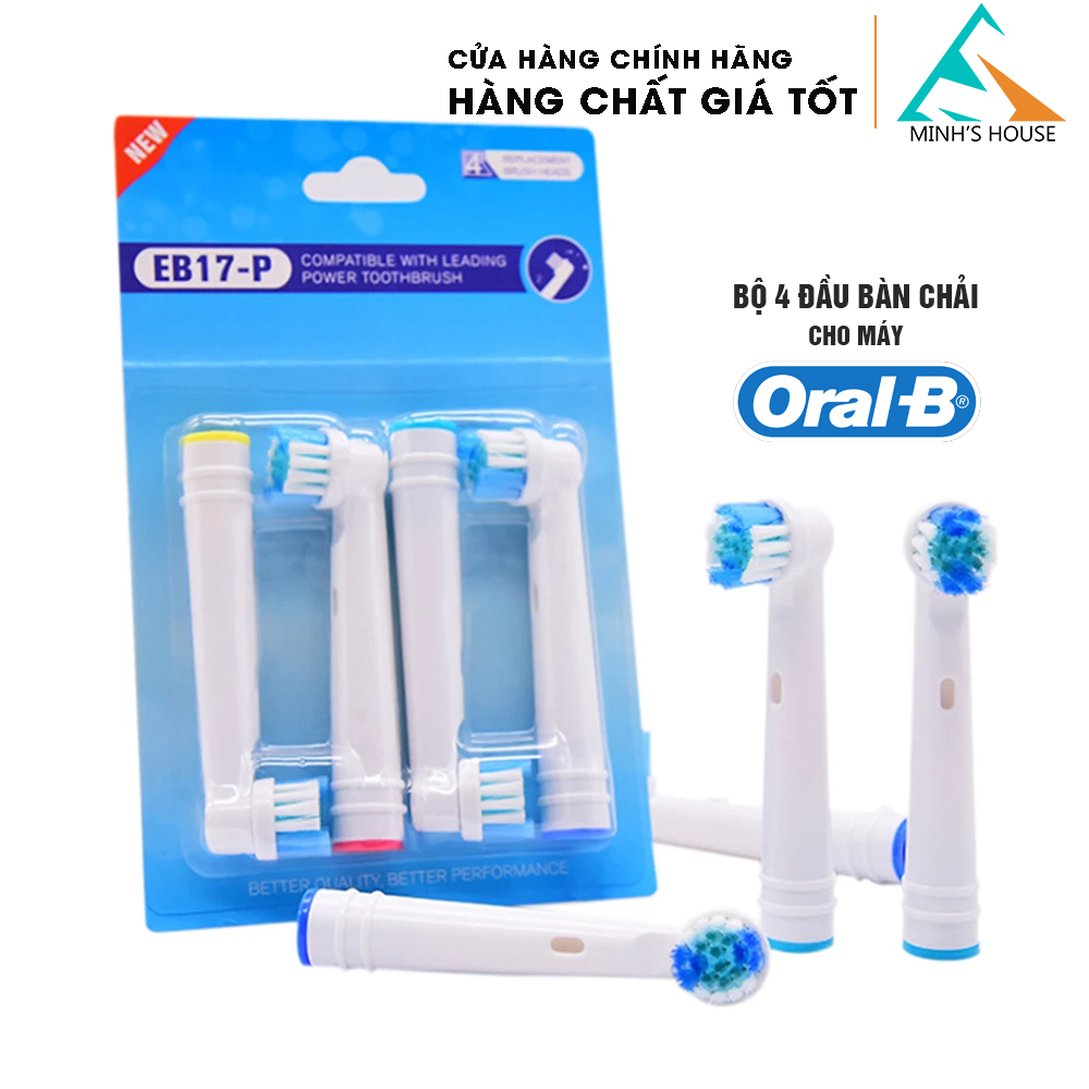 Set bộ 4 Đầu Bàn Chải đánh răng điện thay thế Cho máy Oral B Braun, EB17-P Daily , chải răng hàng ngày Minh House