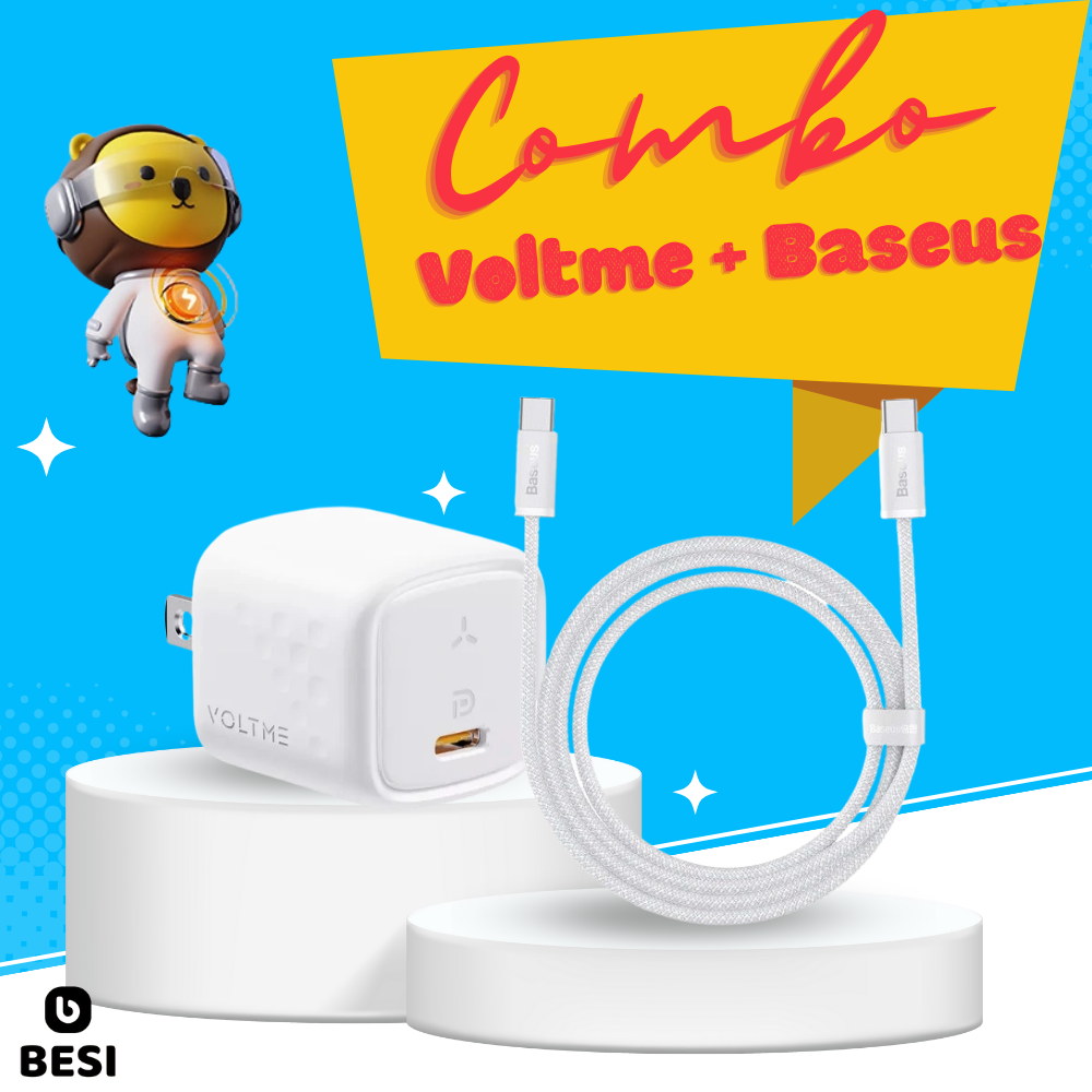 [Mã LAZSOCIAL50K or LAZSOCIAL100K giảm 12% đơn 149K/15% đơn 250K từ 25-29.6] Combo Kết Hợp Cốc Sạc Nhanh Voltme Revo 30 và Cáp Sạc Dynamic Series Type-C to Type-C (30W, màu trắng)