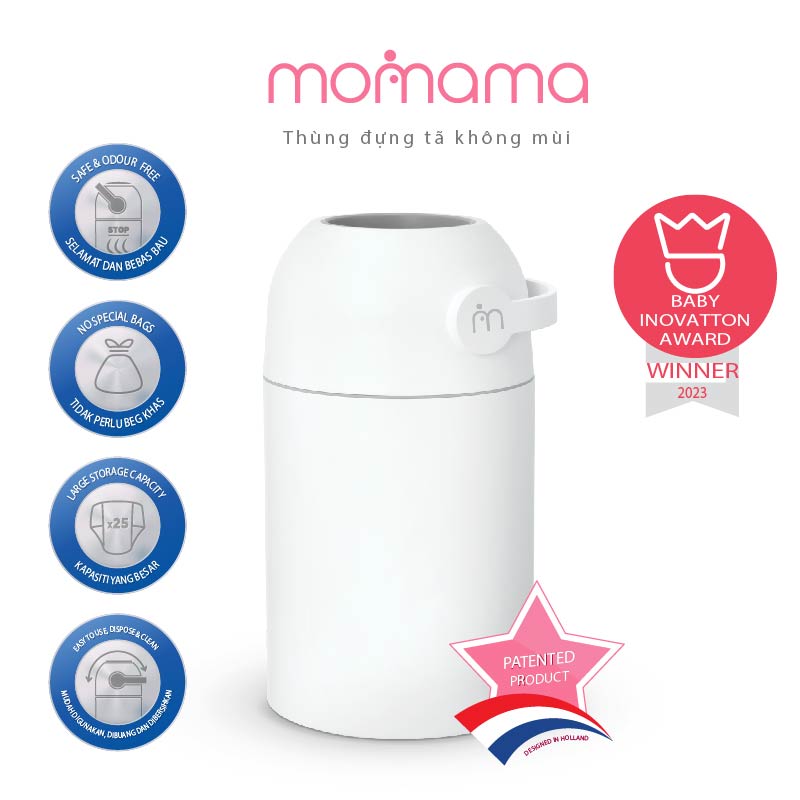Thùng đựng tã đã qua sử dụng Momama Odour-Free Nappy Bin chống mùi, gọn nhẹ, an toàn cho bé