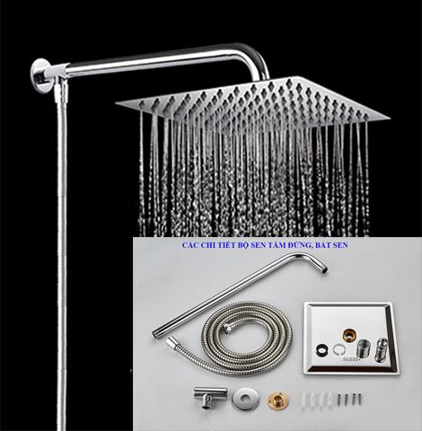 Bộ sen tắm đứng bát sen inox sus 304, bát sen 20 cm