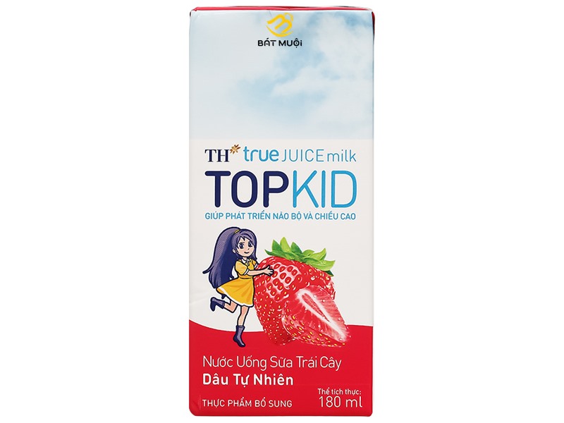 Sữa trái cây TH True Juice Milk Topkid hương dâu 180ml - Thùng 48 hộp - BAT MUOI