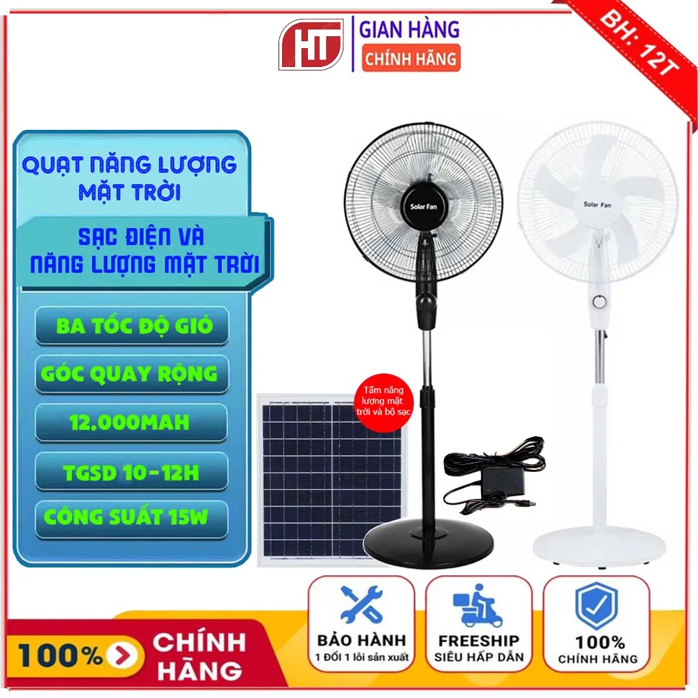 [BẢO HÀNH 12 THÁNG] Quạt Tích Điện Năng Lượng Mặt Trời Solar Fan Công Suất 15w Sử Dụng 10-12 Giờ Liên Tục Tuỳ Chế Độ