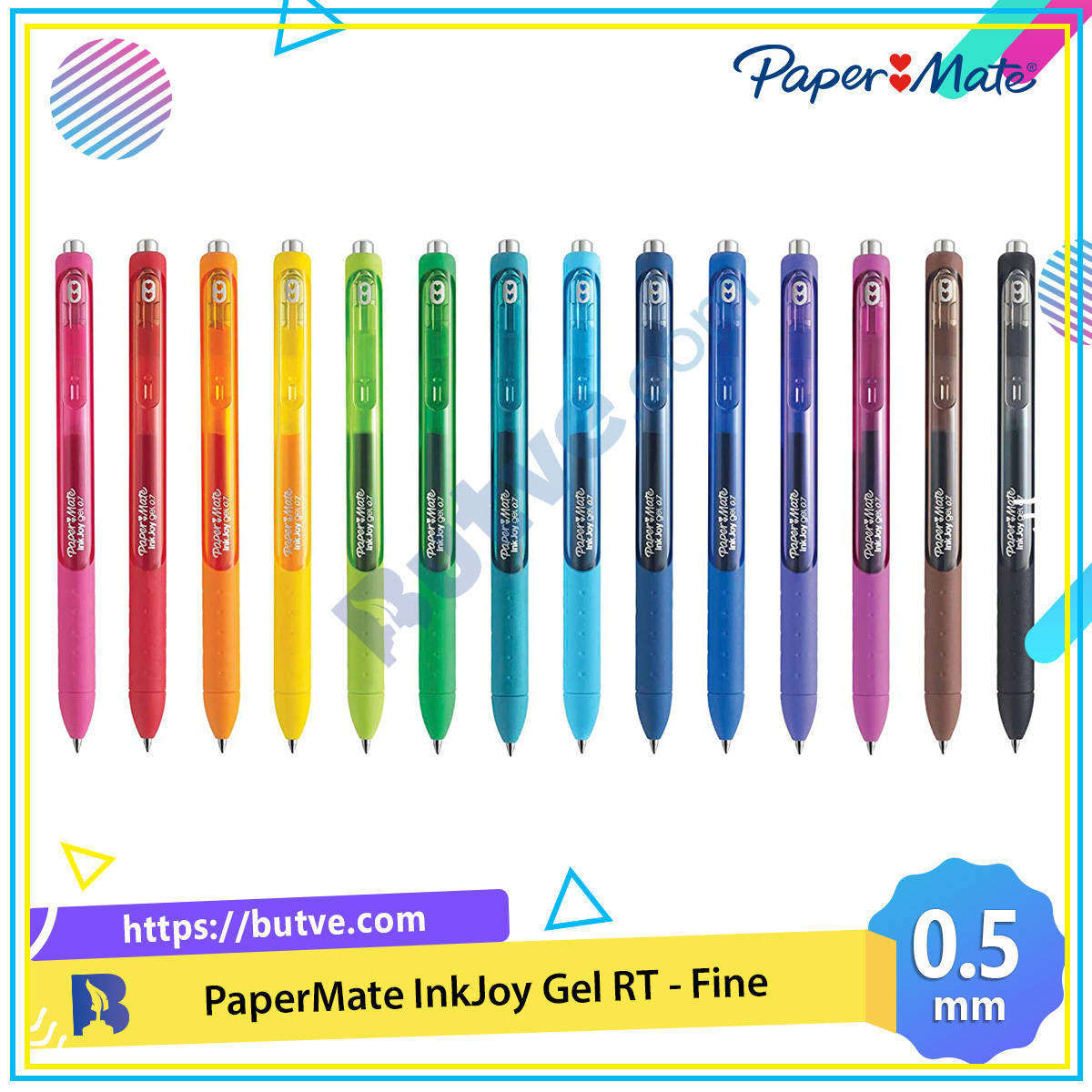 [HCM]Bút bi mực gel đầu bấm Paper Mate InkJoy Gel RT Fine Point - Ngòi 0.5mm (Cây lẻ)