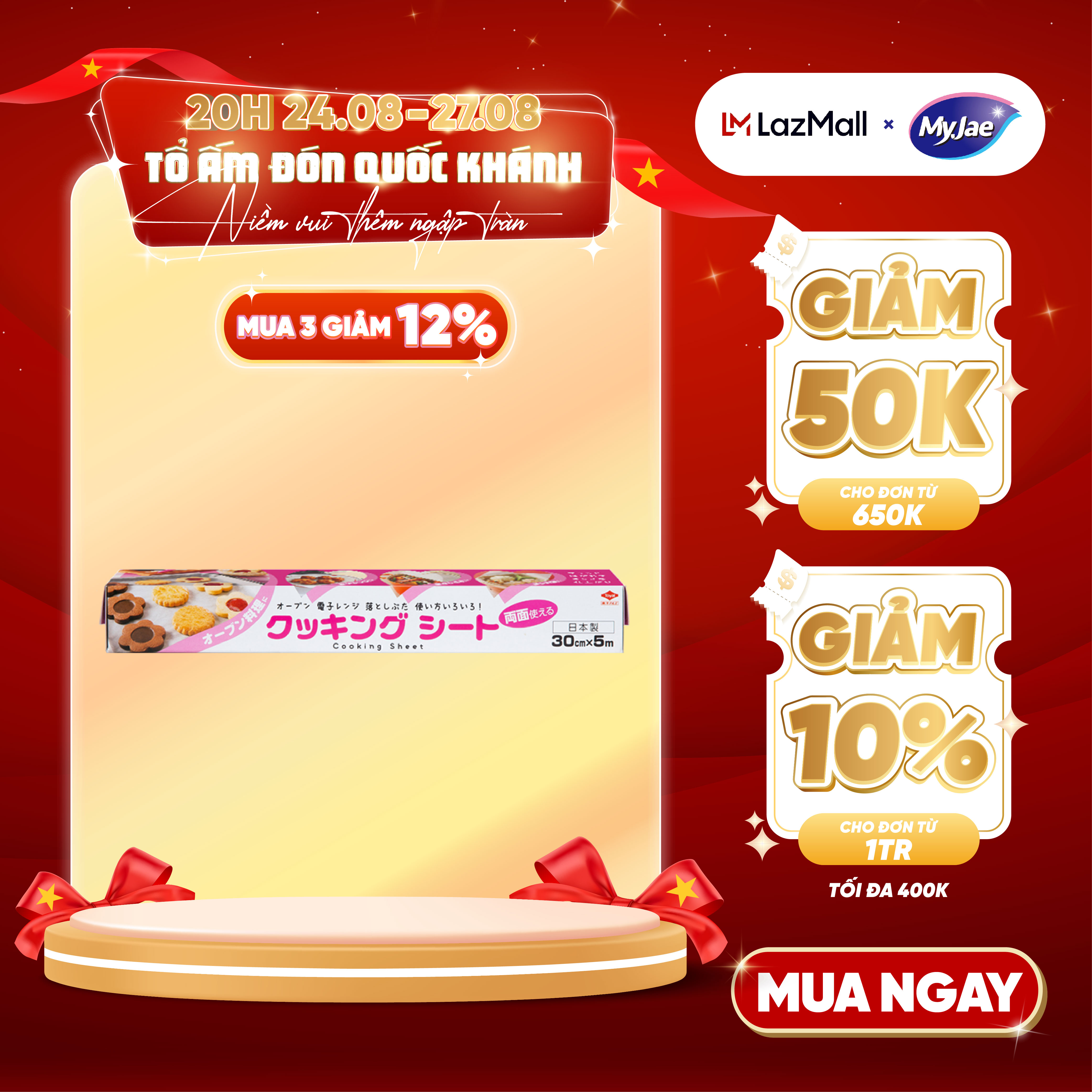 Giấy nến 2 mặt MyJae x Toyal lót nồi chiên, nướng bánh, giấy lót chống dính