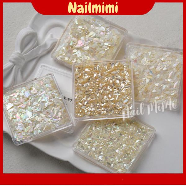 Khay xà cừ vụn trang trí móng tông trắng vàng siêu xinh