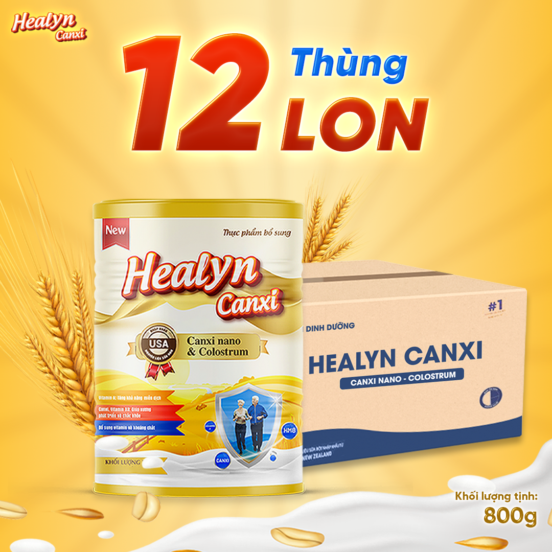 Thùng 12 lon sữa canxi cho người già healyn canxi nano canxi, bổ sung canxi hữu cơ - tốt cho xương khớp