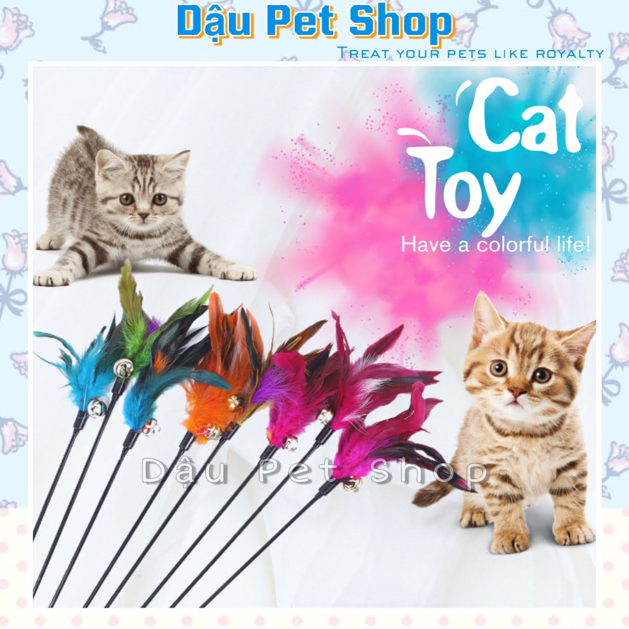 [HCM]Cây trêu mèo lông vũ cán đen - Đồ chơi cho mèo