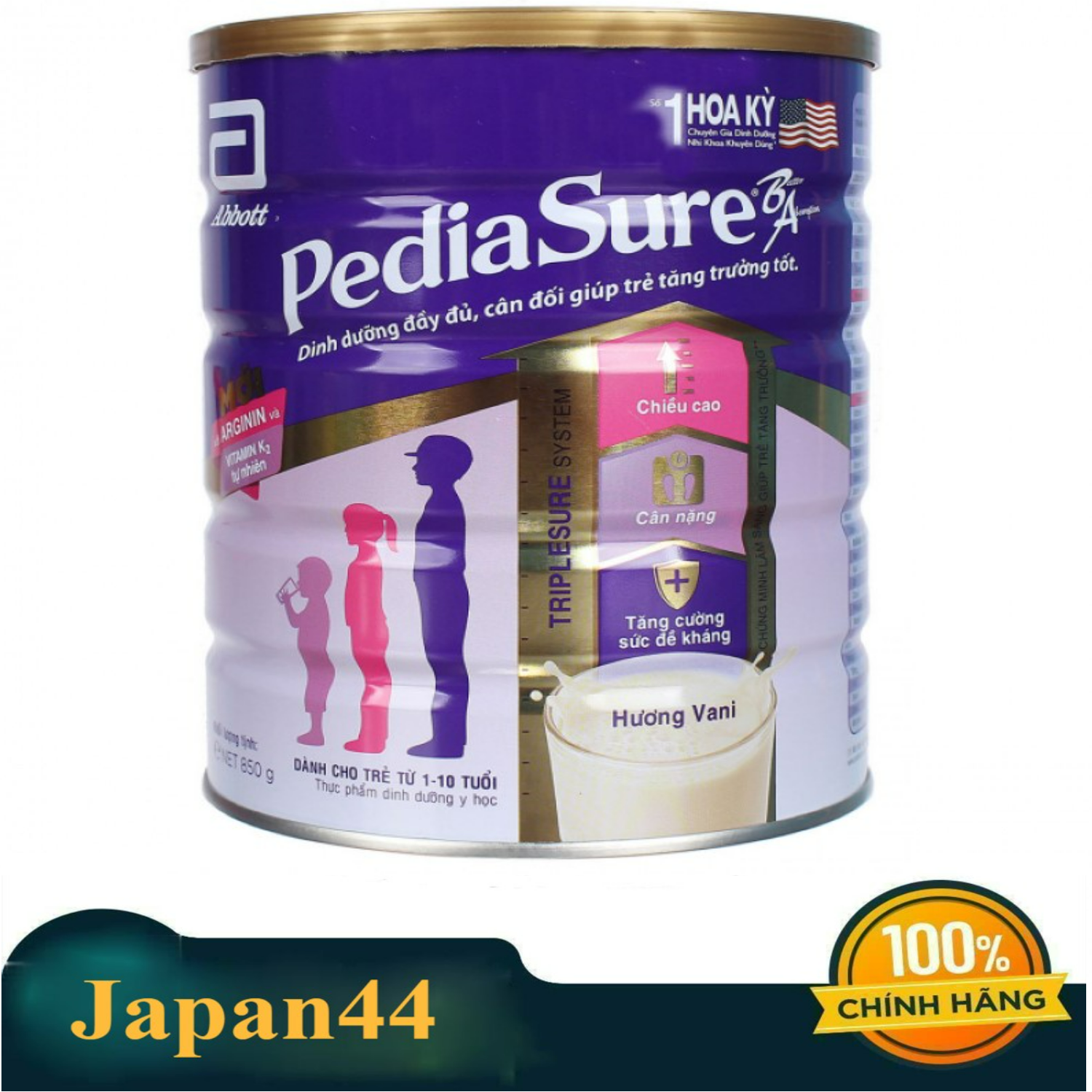 Sữa bột PediaSure BA 850g hương vani cho bé 1-10 tuổi, sữa phát triển chiều cao date 2024