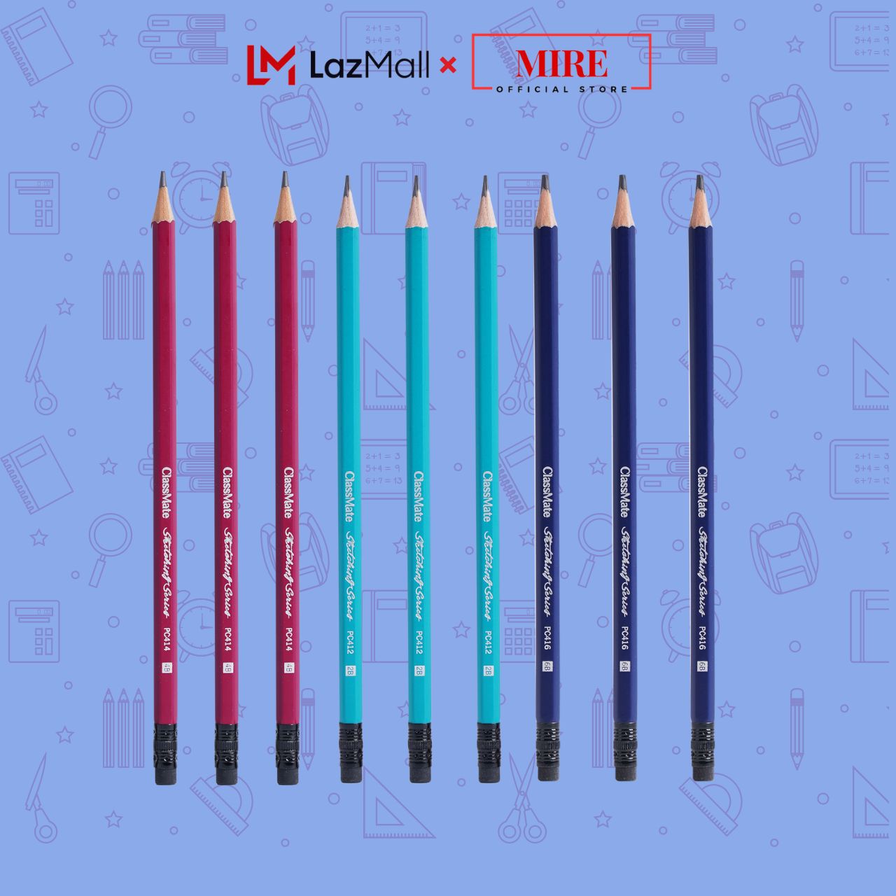 Bút chì gỗ 2b/4b/6b classmate, thiết kế màu sắc đơn giản, đầu bút có tẩy cl- pc412/414/416