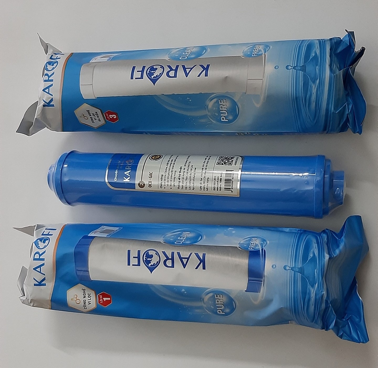 Bộ 3 lõi lọc nước karofi số 123 dùng cho model N-e118 N-e119/A N-e119/U (lõi số 2 OCB GAC nhỏ)